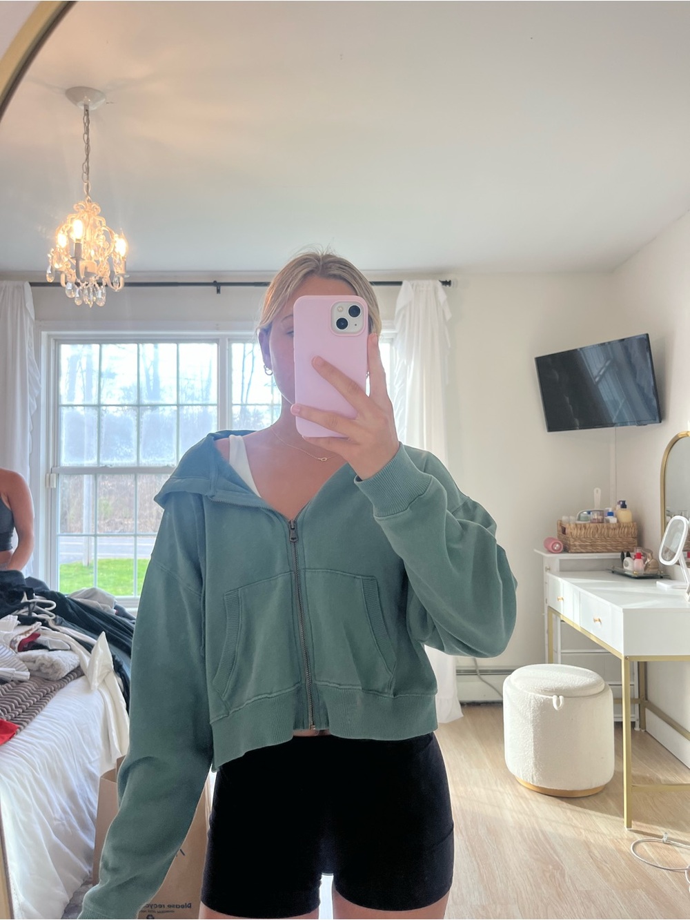 Hollister Sage Green Cropped Zip Hoodie